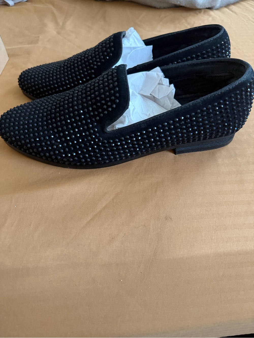 Steve Madden Black Crystal-Embellished Velvet Slip-On Loafers